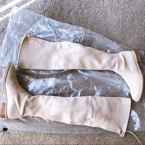 STUART WEITZMAN LOWLAND SUEDE OVER-THE-KNEE BOOT Beige Size 5.5